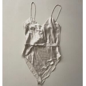 Vintage 80s Silk French Polkadot Teddy Bodysuit Sz M TREESHA Coquette Lingerie